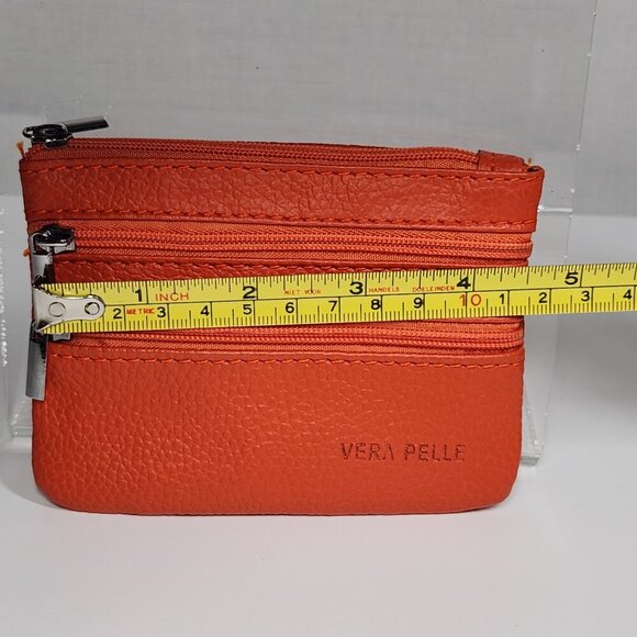 Vera Pelle Leather Mini Coin Purse/Wallet Orange - Picture 7 of 7